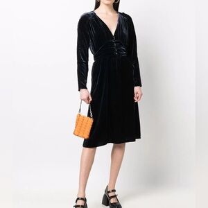 ba&sh Velvet Silk Blend Dress in Midnight Blue Black